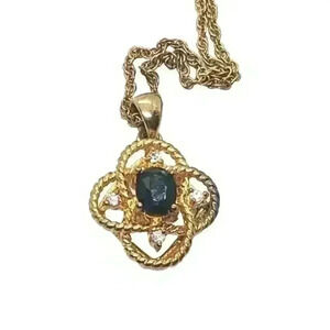 Vintage 10k Gold Electroplate CZ Accent Synthetic Sapphire Pendant Birthstone